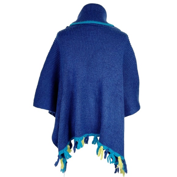 Libby Edelman Poncho Fringed Sweater NWT Blue Lime Green Turquoise One Size - Picture 4 of 11